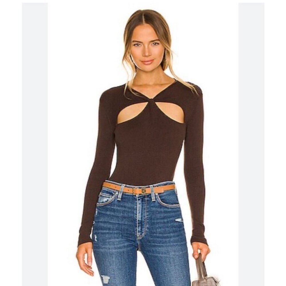 Revolve 27 Miles Quinlan Long Sleeve Top Black Cutout Sweater Size Medium